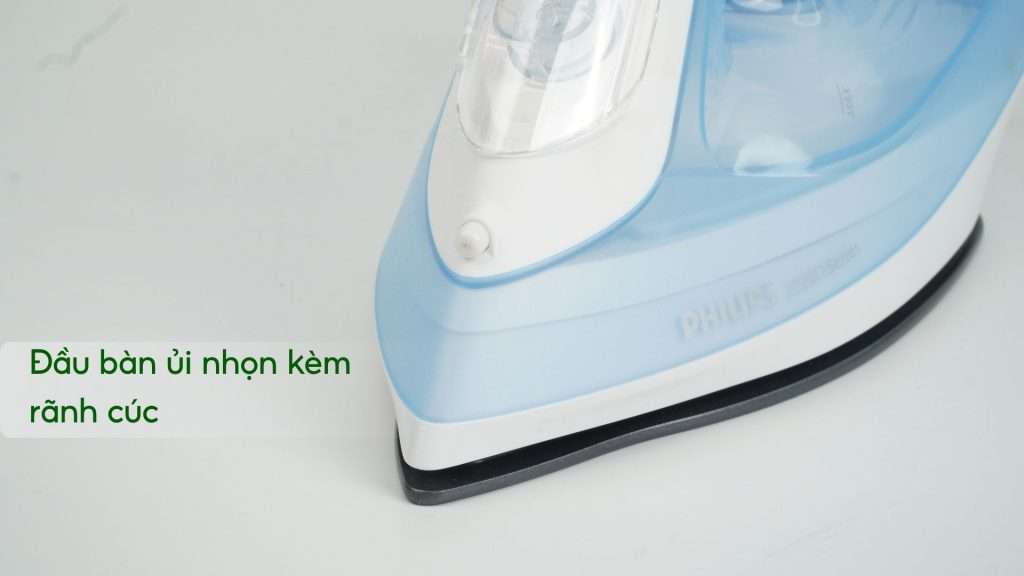 Bàn ủi hơi nước Philips DST2010_20 Xanh dương Đầu bàn ủi nhọn kèm rãnh cúc