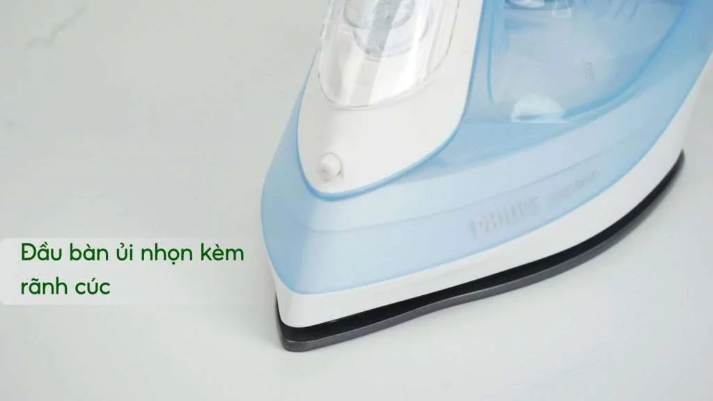 Bàn ủi hơi nước Philips DST2010_20 Xanh dương Đầu bàn ủi nhọn kèm rãnh cúc