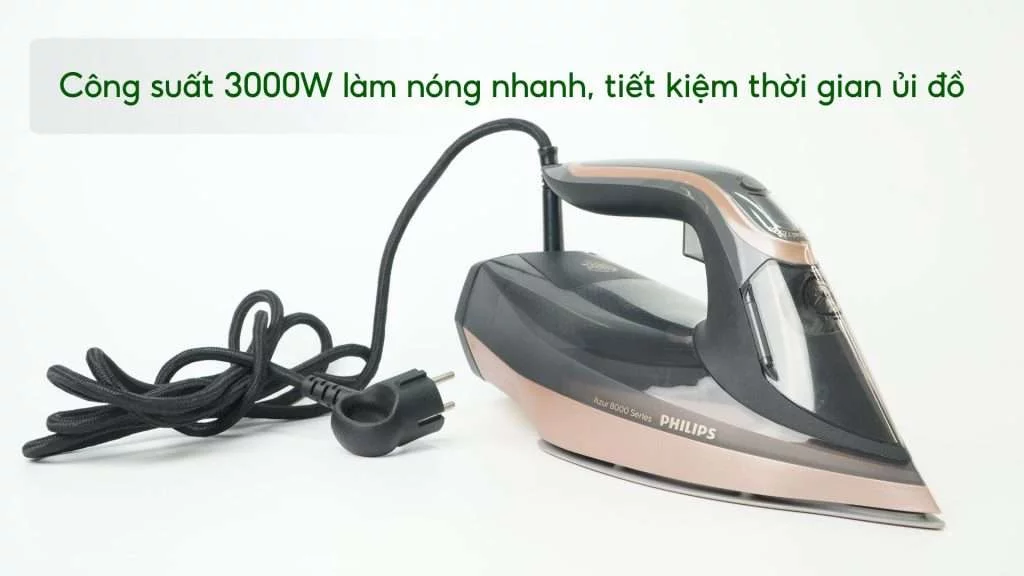 Bàn ủi hơi nước Philips DST8041_80 Đen và vàng đồng Công suất 3000W làm nóng nhanh, tiết kiệm thời gian ủi đồ