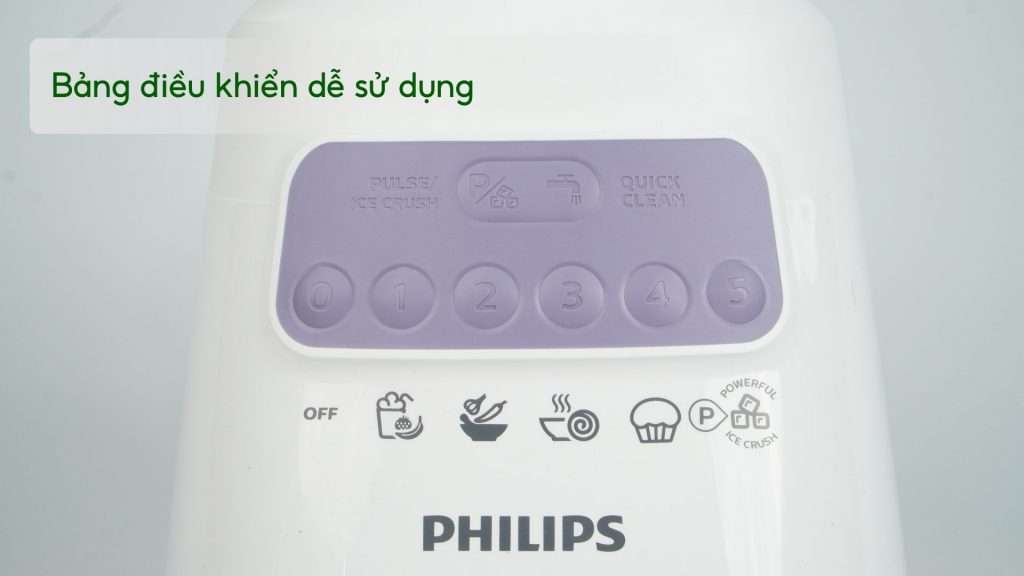 Máy xay sinh tố PHILIPS HR2222_00 Trắng và tím Bảng điều khiển dễ sử dụng