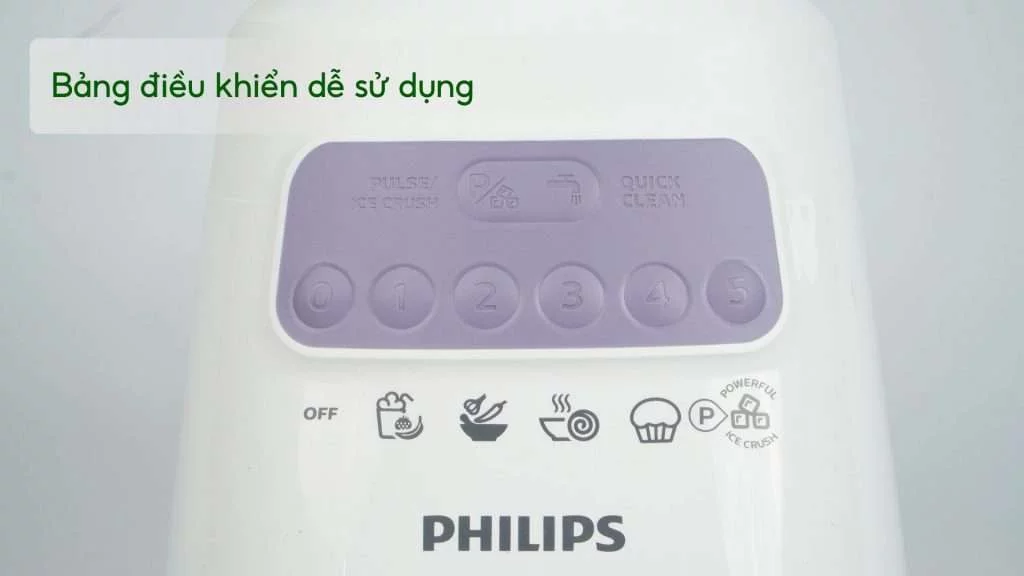 Máy xay sinh tố PHILIPS HR2222_00 Trắng và tím Bảng điều khiển dễ sử dụng