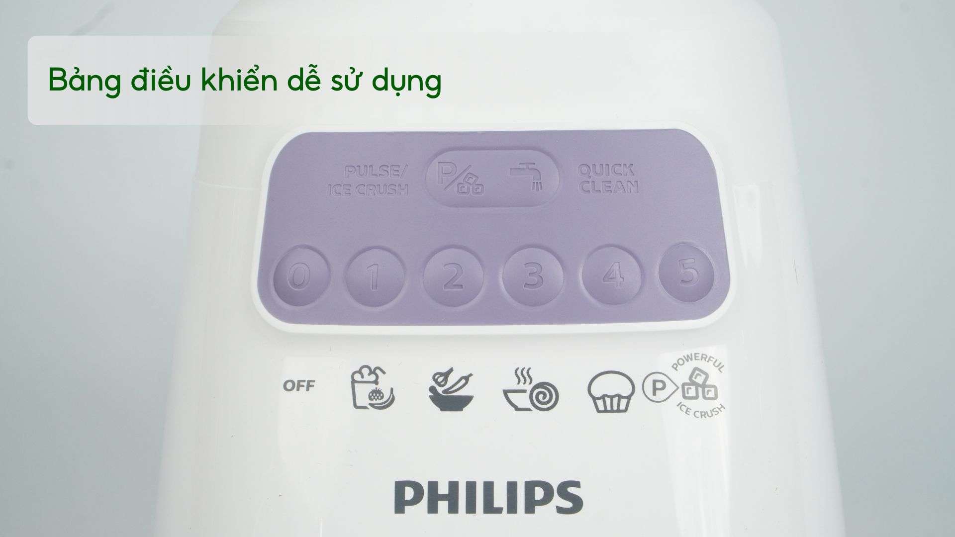 Máy xay sinh tố PHILIPS HR2222_00 Trắng và tím Bảng điều khiển dễ sử dụng