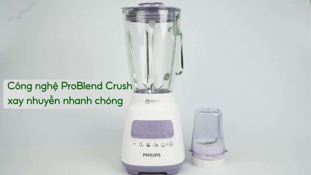 Máy xay sinh tố PHILIPS HR2222_00 Trắng và tím Công nghệ ProBlend Crush xay nhuyễn nhanh chóng