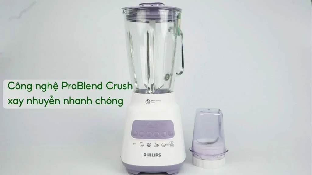 Máy xay sinh tố PHILIPS HR2222_00 Trắng và tím Công nghệ ProBlend Crush xay nhuyễn nhanh chóng