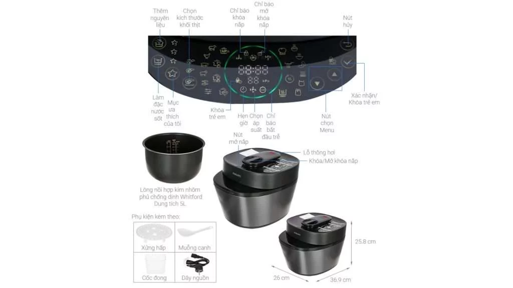 Nồi áp suất PHILIPS HD2151_66 - Chi tiết kích thước