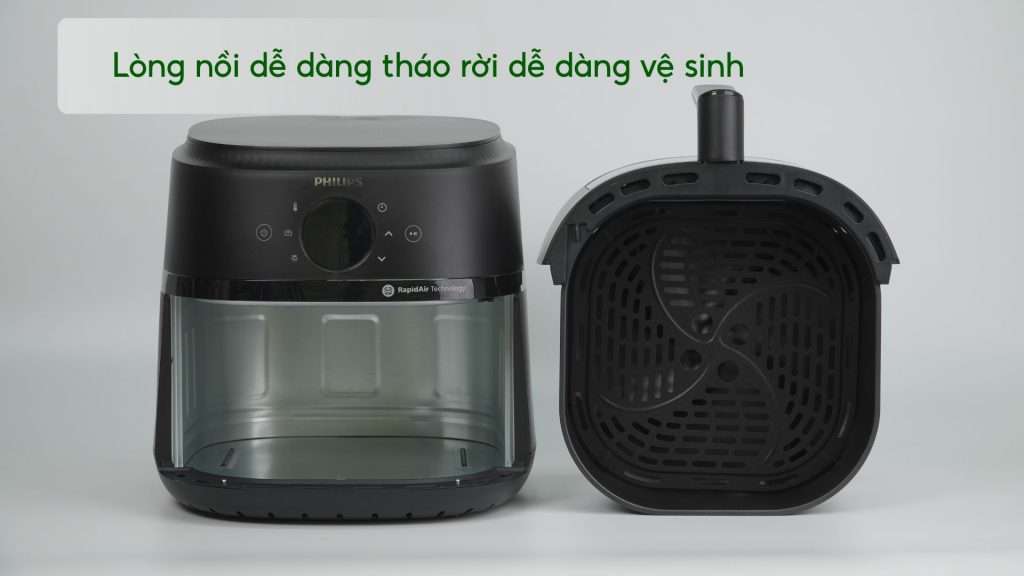 Nồi chiên không dầu PHILIPS NA220_00 Đen Lòng nồi dễ dàng tháo rời dễ dàng vệ sinh