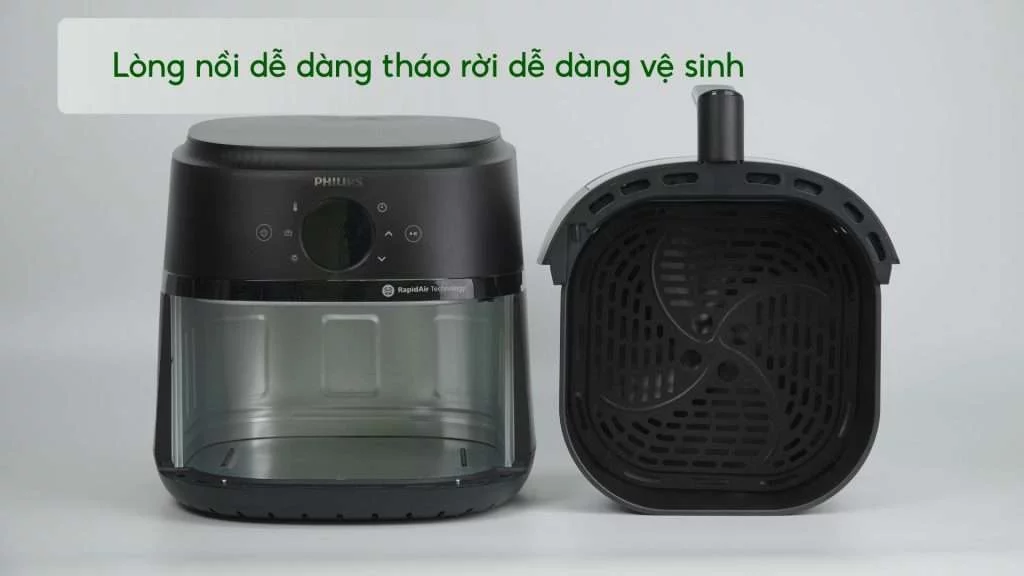 Nồi chiên không dầu PHILIPS NA220_00 Đen Lòng nồi dễ dàng tháo rời dễ dàng vệ sinh