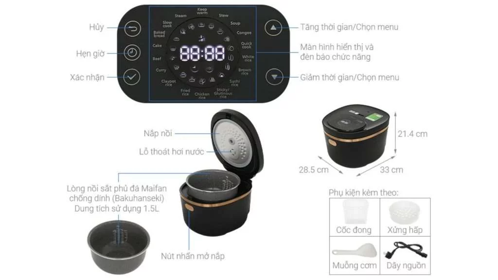 Nồi cơm điện tử PHILIPS HD4539_62 - Kích thước chi tiết