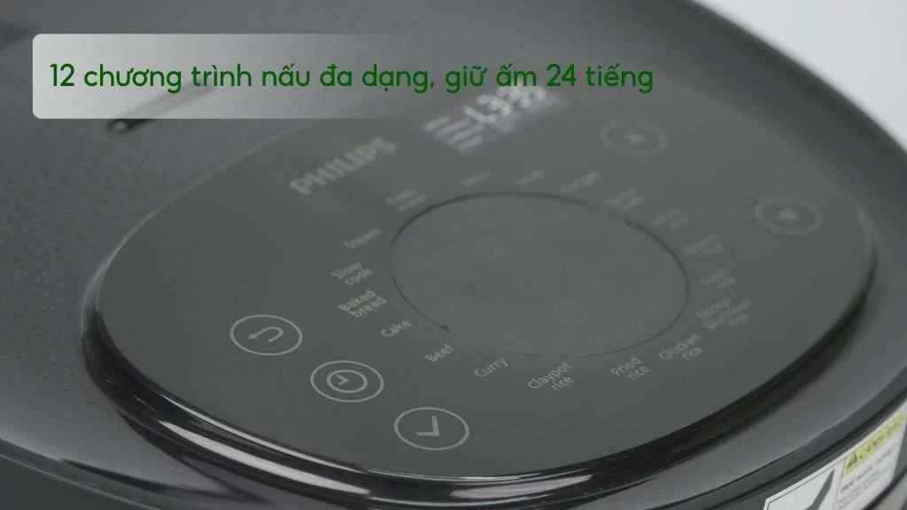 Nồi cơm điện tử PHILIPS HD4539_62_Đen viền đồng 12 chương trình nấu đa dạng, giữ ấm 24 tiếng