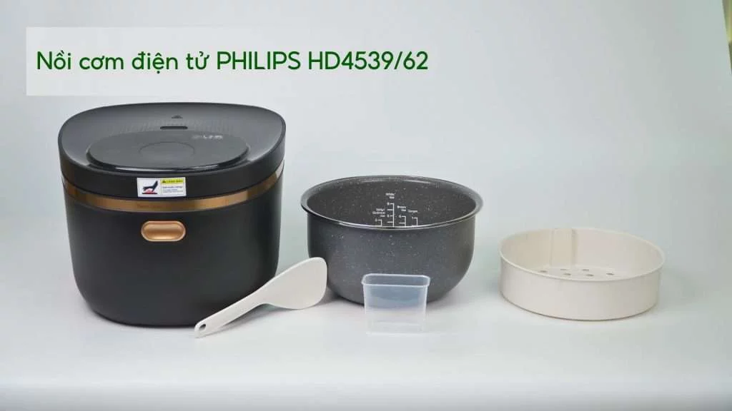 Nồi cơm điện tử PHILIPS HD4539_62_Đen viền đồng bộ sản phẩm
