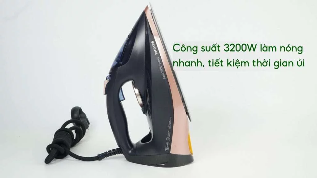 Bàn ủi hơi nước Philips DST7510_80 Đen Công suất 3200W làm nóng nhanh, tiết kiệm thời gian ủi