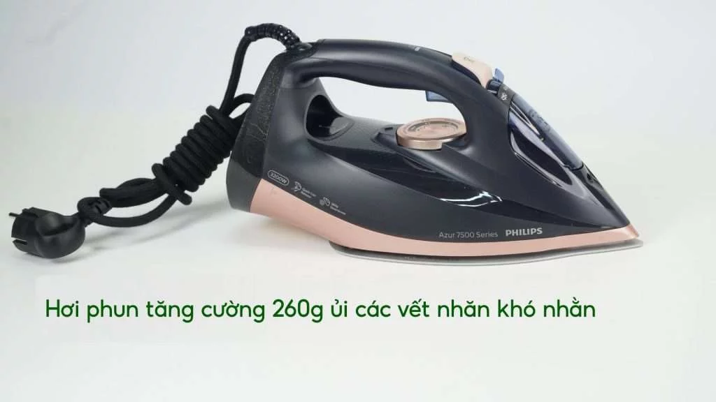 Bàn ủi hơi nước Philips DST7510_80 Đen Hơi phun tăng cường 260g ủi các vết nhăn khó nhằn