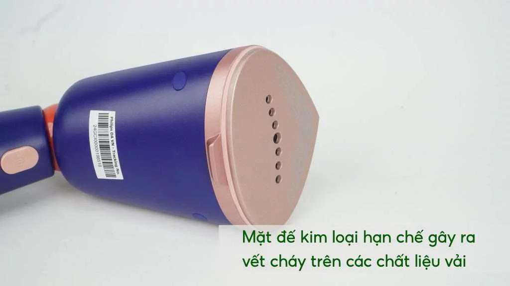 Bàn ủi hơi nước cầm tay Philips STH5030_20_ Xanh dương Mặt đế kim loại hạn chế gây ra vết cháy trên các chất liệu vải