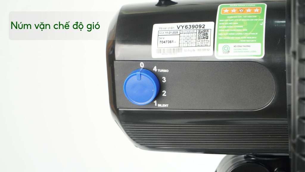 Quạt Đứng Asiavina Turbo Plus VY639092 – 90W Đen Núm vặn chế độ gió