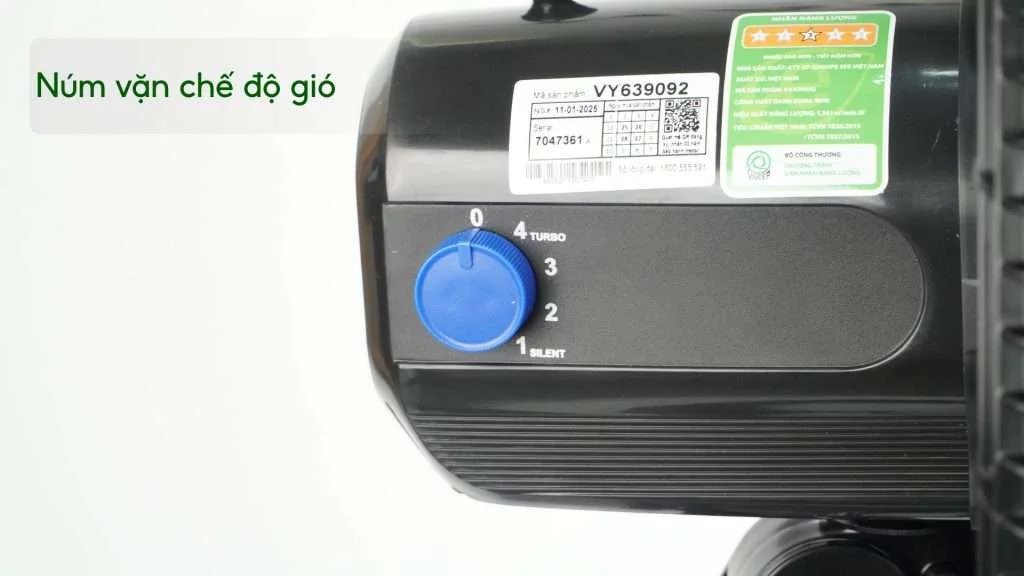 Quạt Đứng Asiavina Turbo Plus VY639092 – 90W Đen Núm vặn chế độ gió