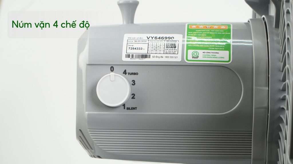 Quạt Sàn Asiavina Turbo Max VY646990 – 100W Xám Núm vặn 4 chế độ