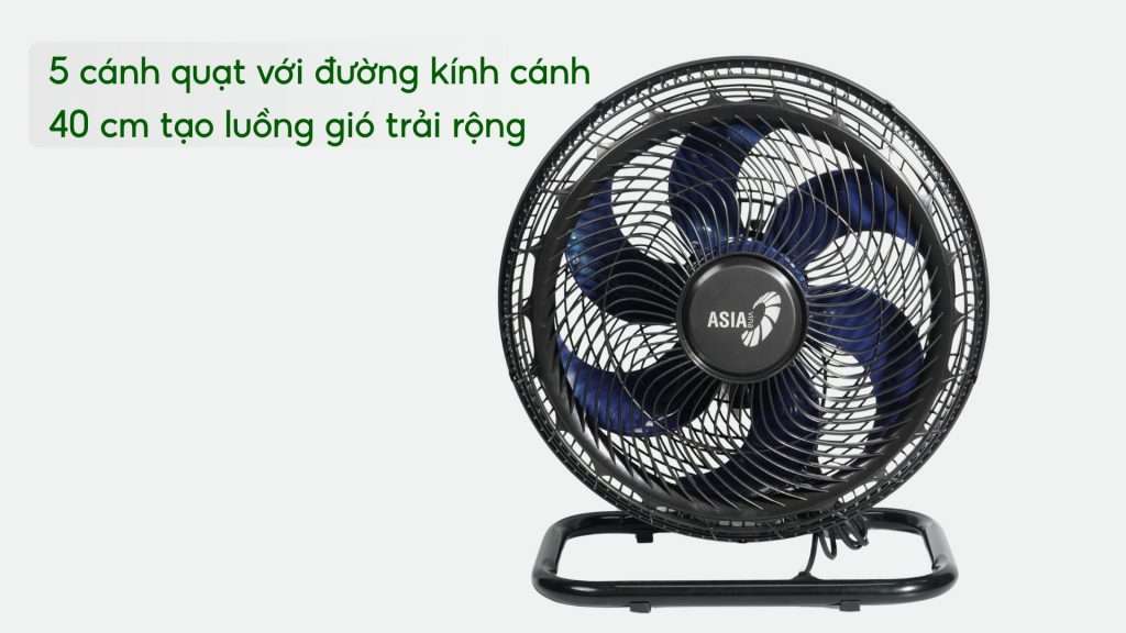 Quạt Sàn Asiavina Turbo Plus VY636092 – 90W Đen 5 cánh quạt với đường kính cánh 40 cm tạo luồng gió trải rộng