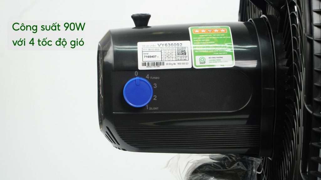 Quạt Sàn Asiavina Turbo Plus VY636092 – 90W ĐenCông suất 90W với 4 tốc độ gió