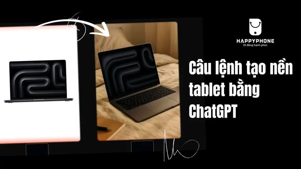 Câu lệnh tạo hình nền sản phẩm laptop bằng Chat GPT có logo