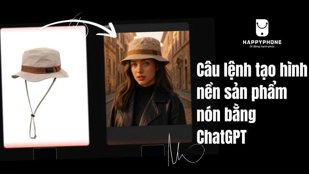 Câu lệnh tạo hình nền sản phẩm nón bằng ChatGPT - có logo