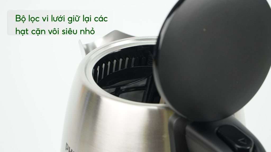 Bình đun Philips HD9350_90 Bạc và đen Bộ lọc vi lưới giữ lại các hạt cặn vôi siêu nhỏ