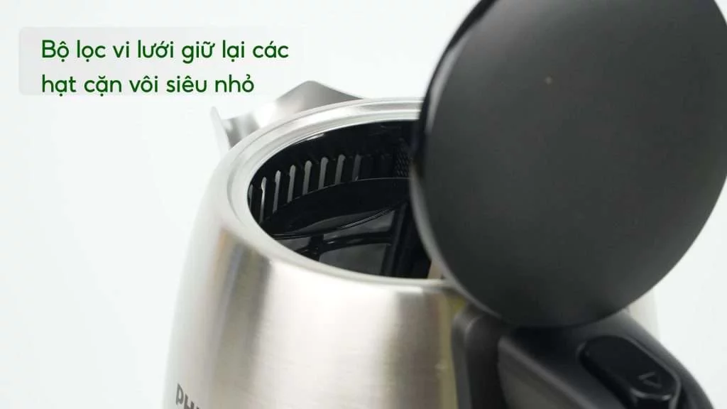 Bình đun Philips HD9350_90 Bạc và đen Bộ lọc vi lưới giữ lại các hạt cặn vôi siêu nhỏ