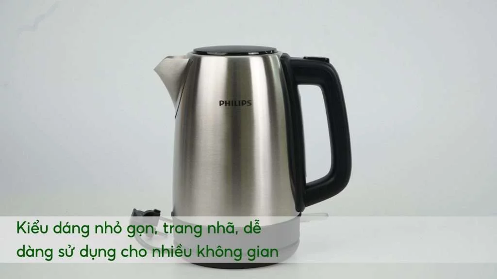 Bình đun Philips HD9350_90 Bạc và đen Kiểu dáng nhỏ gọn, trang nhã, dễ dàng sử dụng cho nhiều không gian