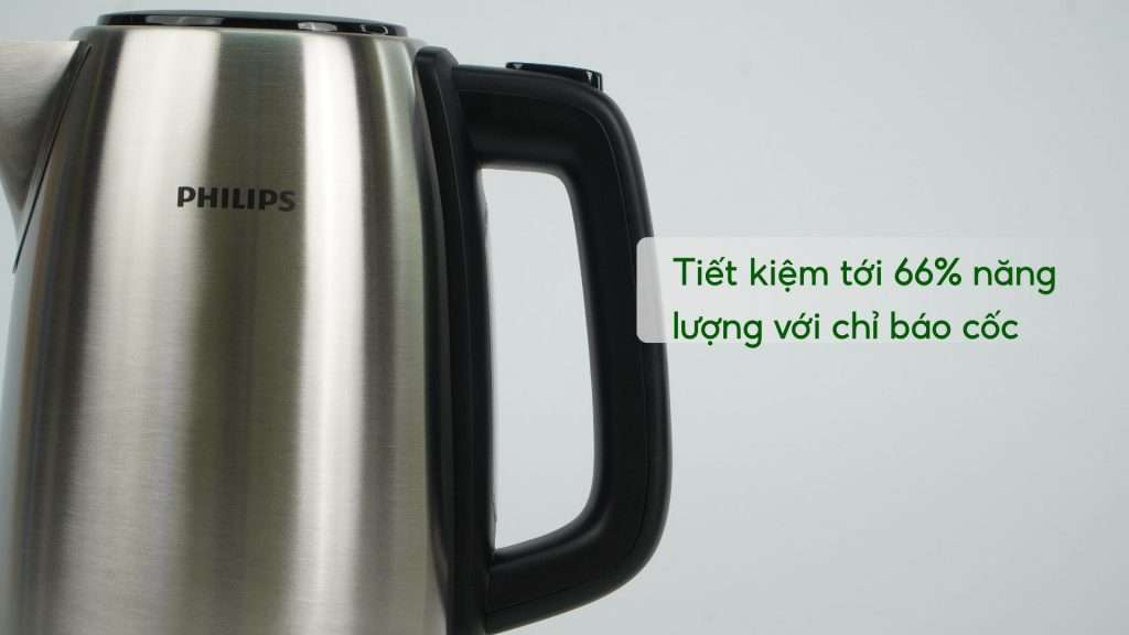 Bình đun Philips HD9350_90 Bạc và đen Tiết kiệm tới 66% năng lượng với chỉ báo cốc