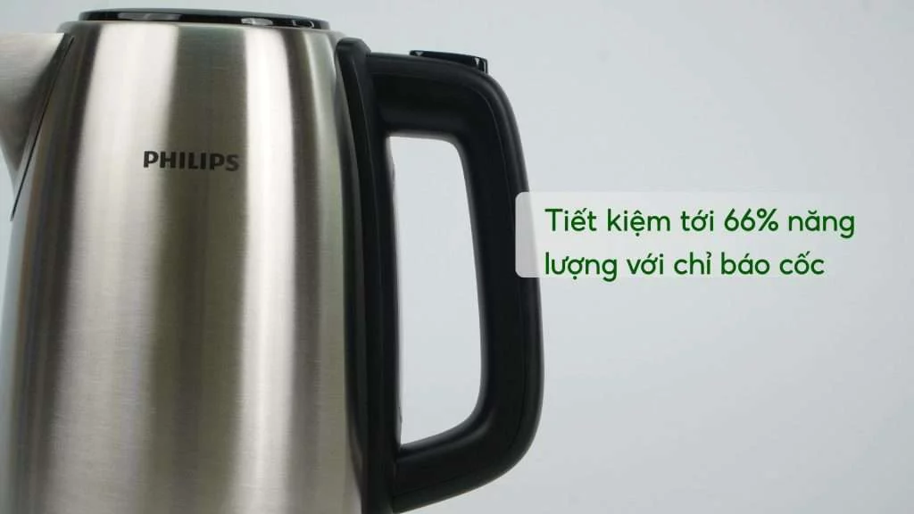Bình đun Philips HD9350_90 Bạc và đen Tiết kiệm tới 66% năng lượng với chỉ báo cốc