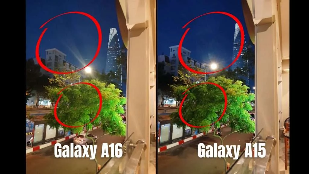 So sánh ảnh chụp ban đêm của Galaxy A15 và A16