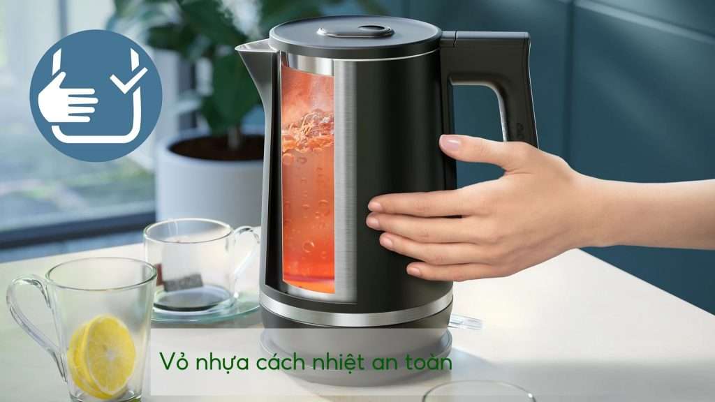 Bình đun Philips HD9395_90 vỏ nhựa cách nhiệt an toàn