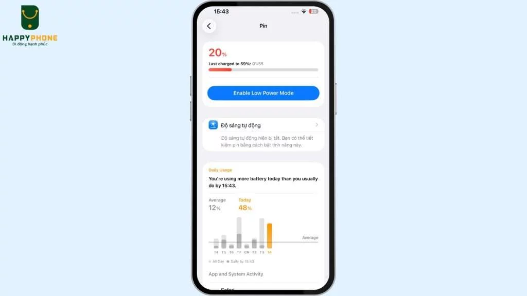 Cài đặt pin trên iOS 26 được thay đổi