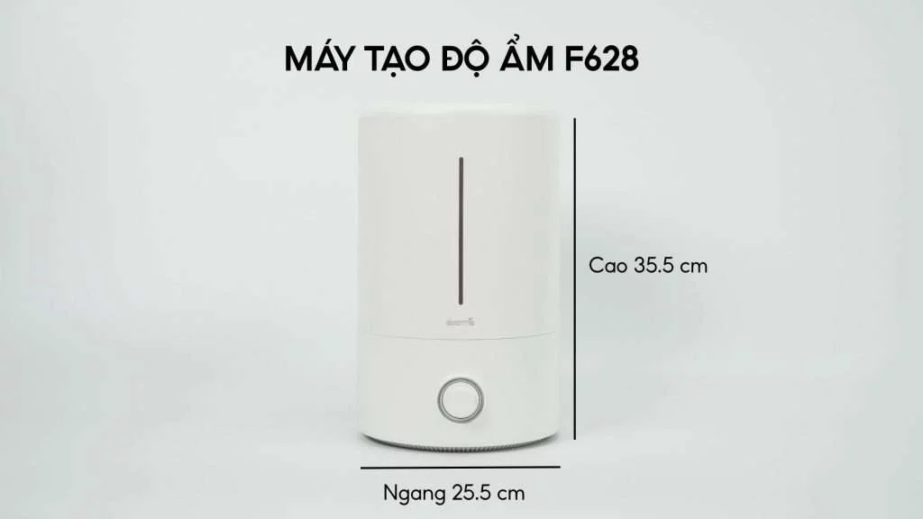 Kịch thước MÁY TẠO ĐỘ ẨM Deerma F628 Cao 35.5 cm , Ngang 25.5 cm