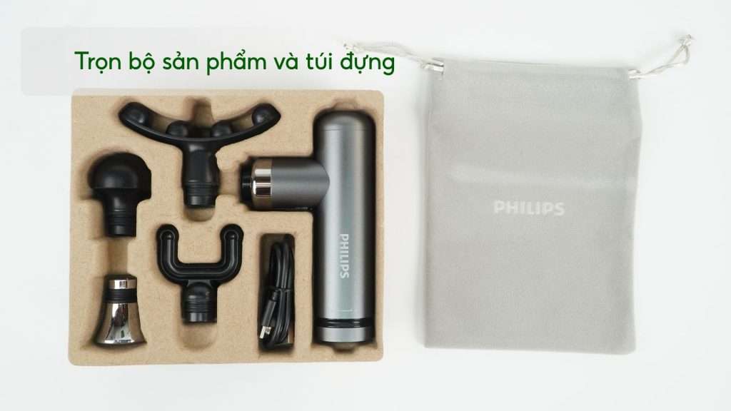 Máy massage mini Philips PPM7308 Trọn bộ sản phẩm và túi đựng