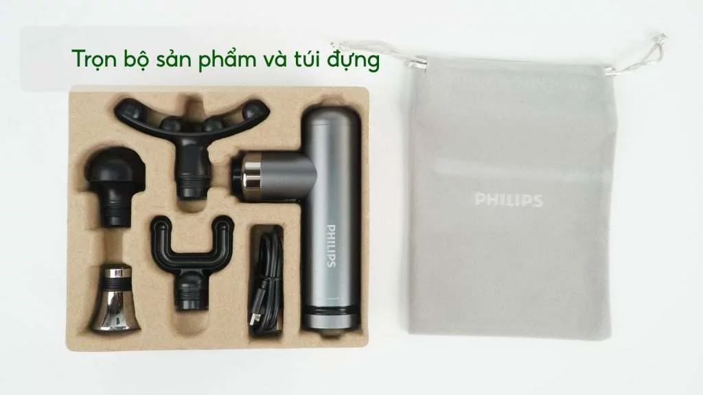 Máy massage mini Philips PPM7308 Trọn bộ sản phẩm và túi đựng