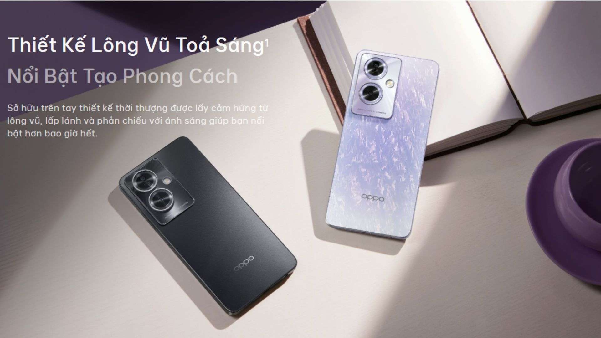 ĐTDĐ Oppo A79 5G (8-256GB) Đen thiết kế lông vũ tỏa sáng