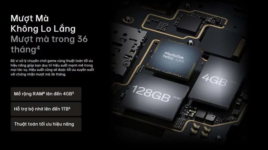 Hiệu Năng Mạnh Mẽ Với Chip MediaTek Helio G85 Oppo A38