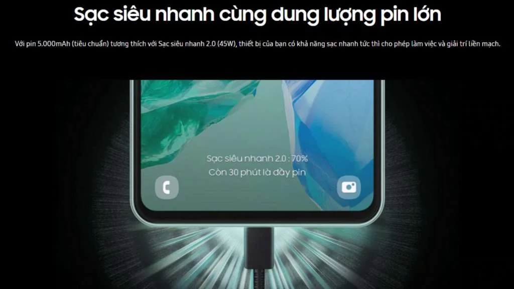 Năng lượng bền bỉ, Sạc nhanh tức thời Samsung Galaxy M55 5G 12GB_256GB