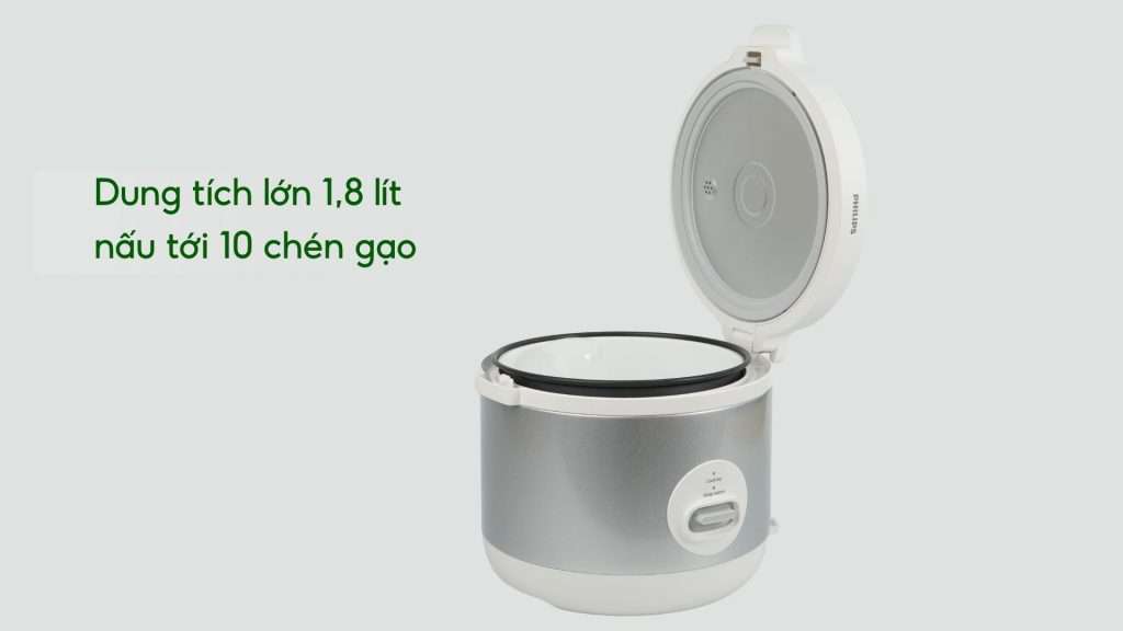 Nồi cơm điện PHILIPS HD3008_30_Bạc Dung tích lớn 1,8 lít nấu tới 10 chén gạo