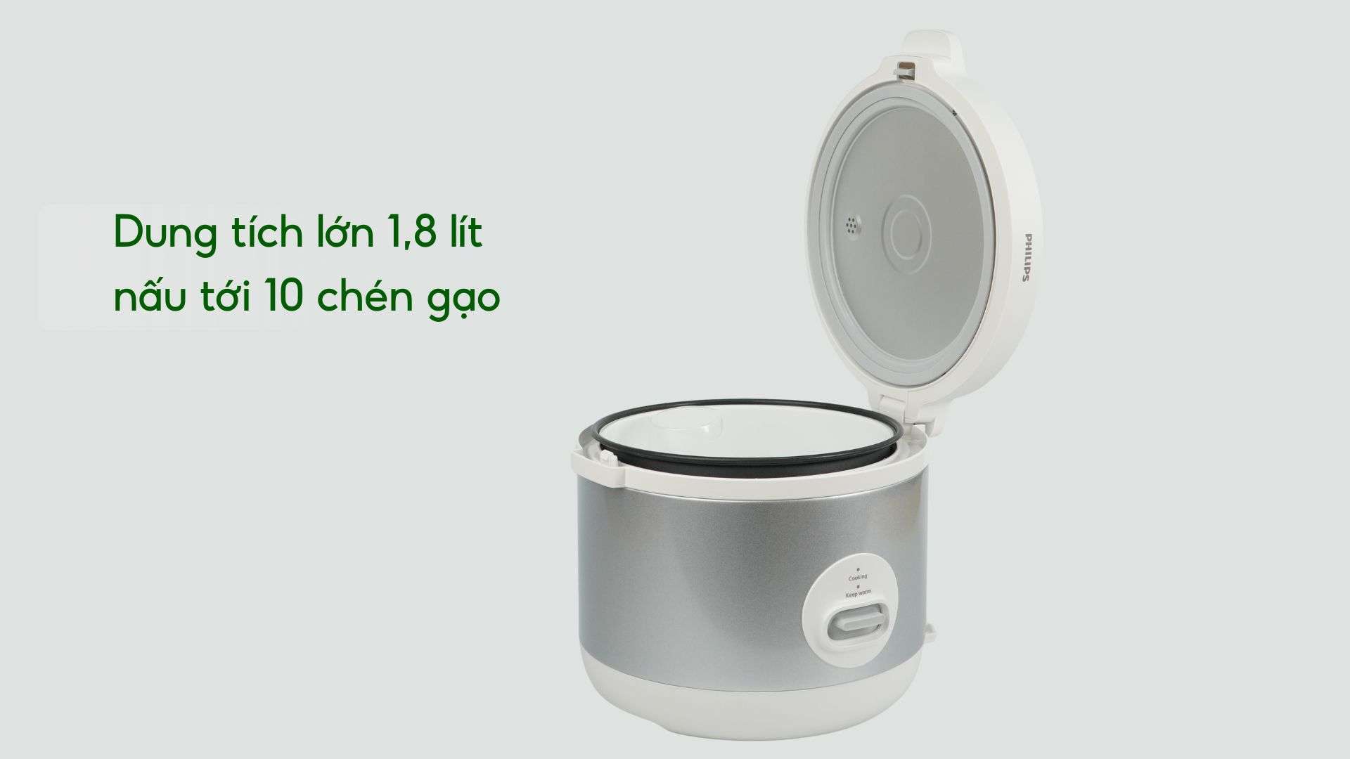 Nồi cơm điện PHILIPS HD3008_30_Bạc Dung tích lớn 1,8 lít nấu tới 10 chén gạo