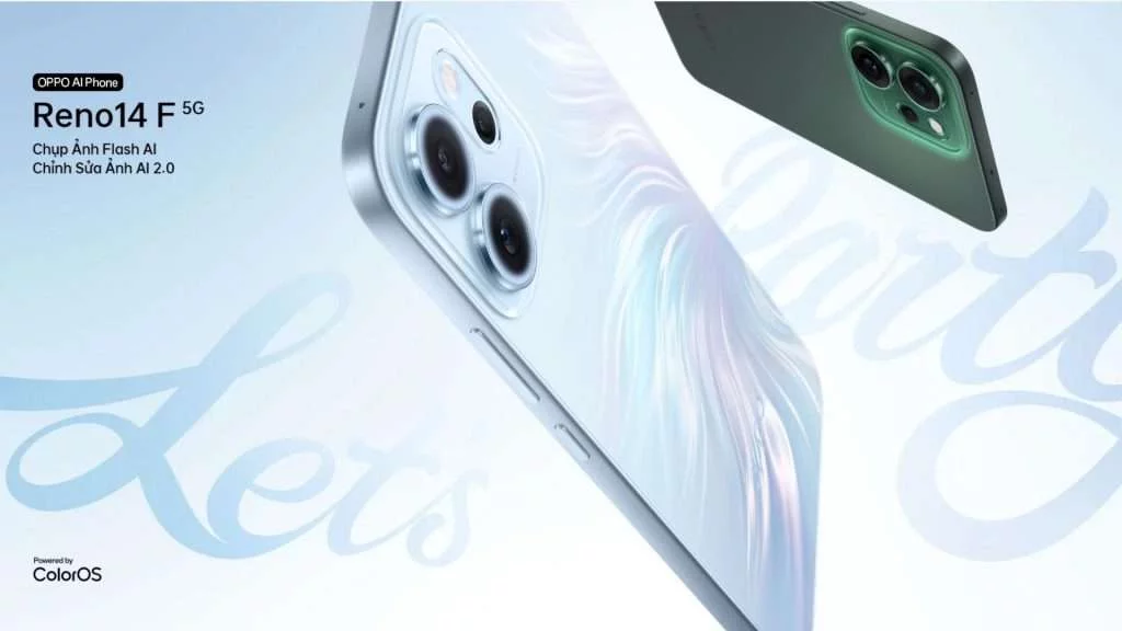 Oppo Reno14 F trình làng_ Thiết kế đuôi cá đa sắc, pin 6000mAh