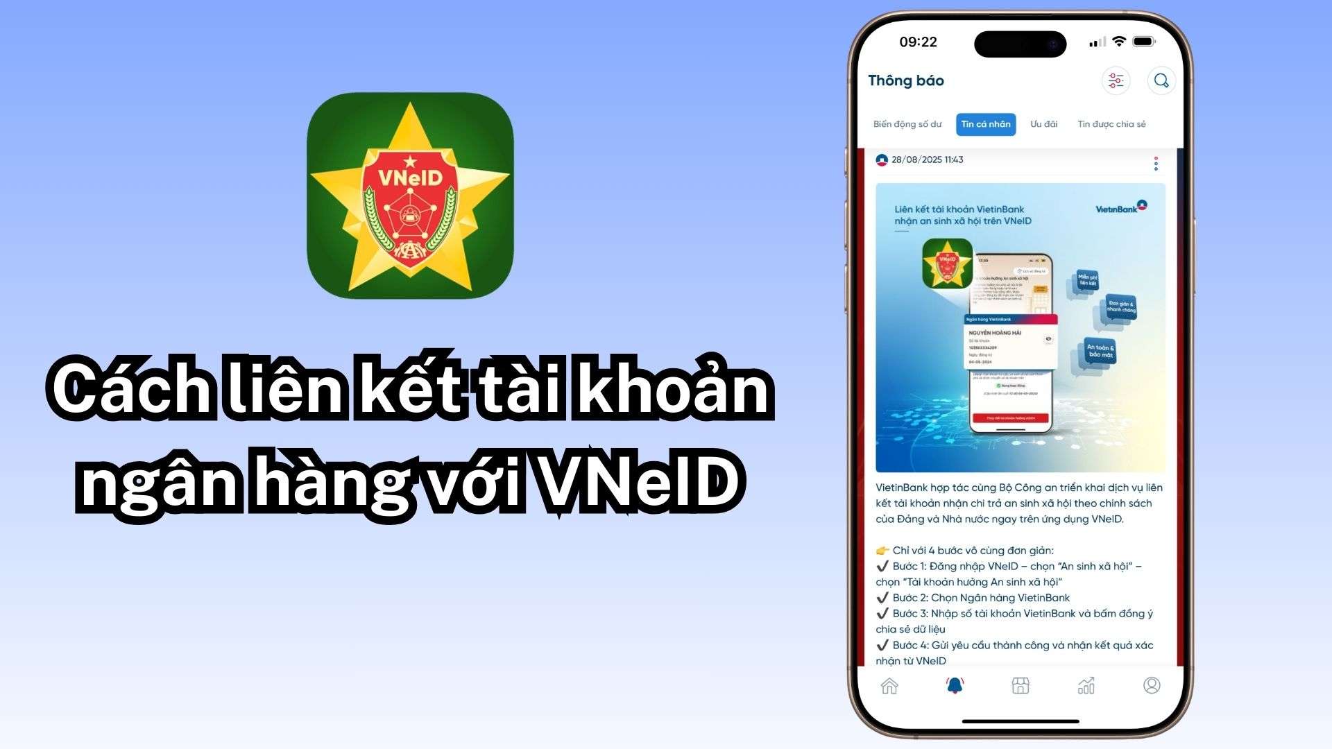 Cách liên kết tài khoản ngân hàng với VNeID để nhận tiền dịp Quốc Khánh