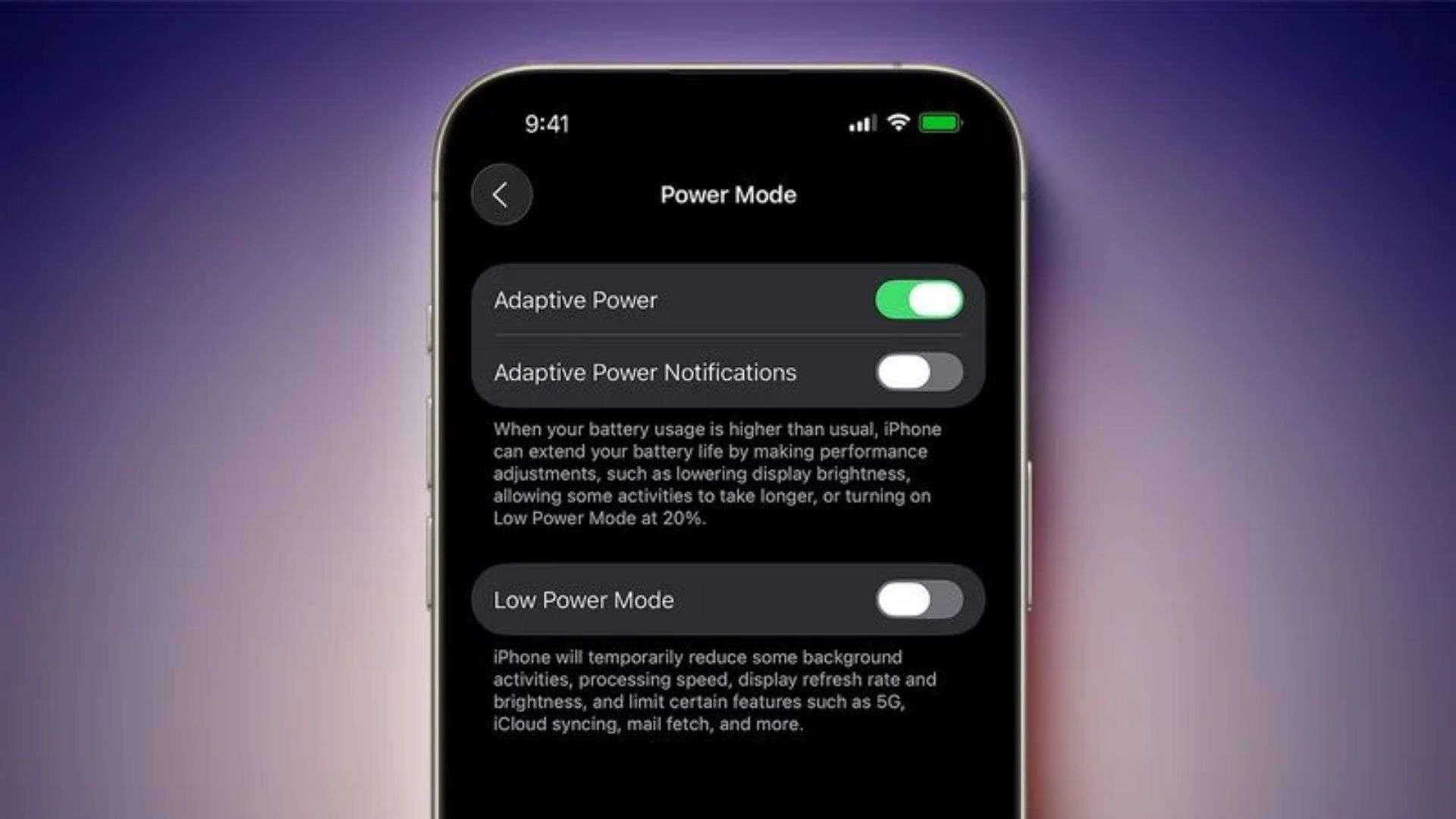 Chế độ Adaptive Power Mode với thông báo tùy chỉnh