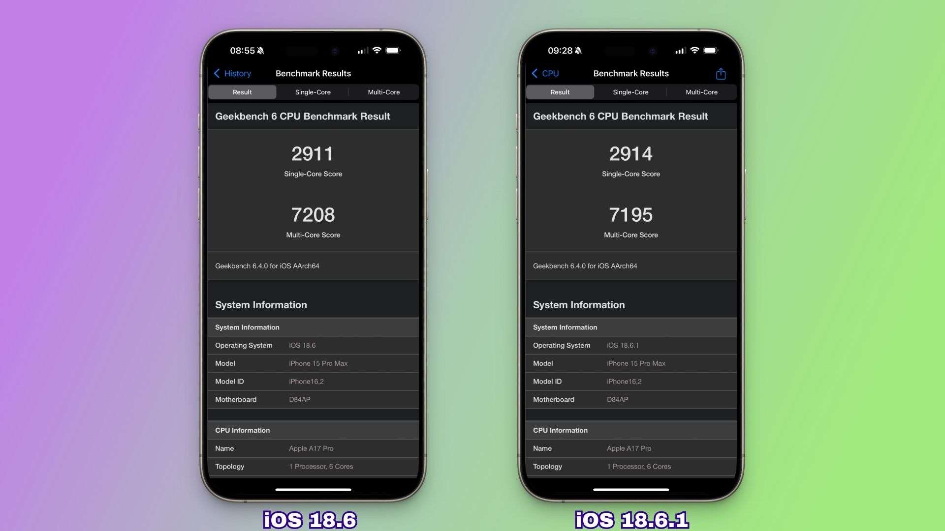 Hiệu năng CPU trên iOS 18.6.1