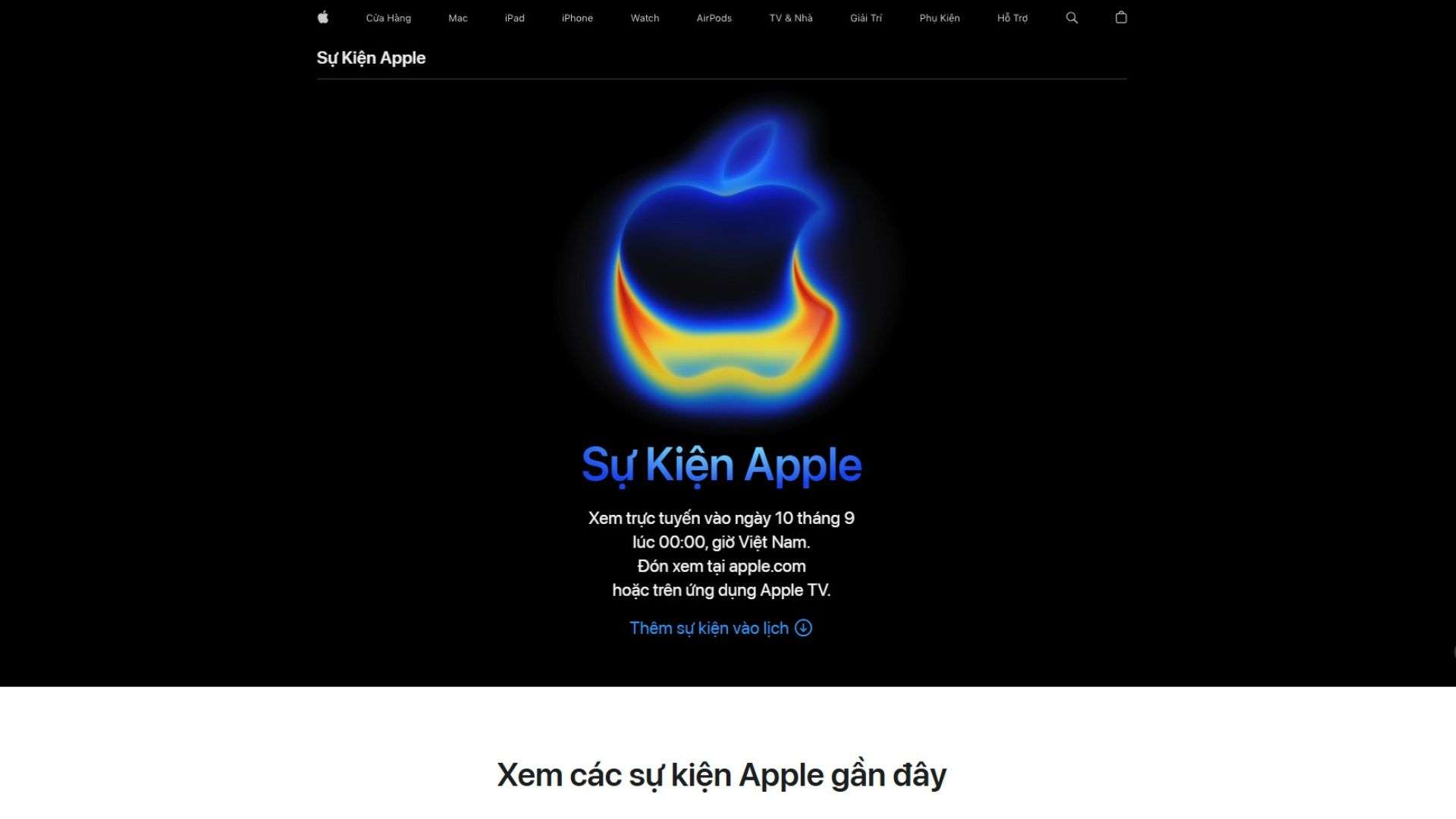 Cách xem trực tiếp trên website Apple Events