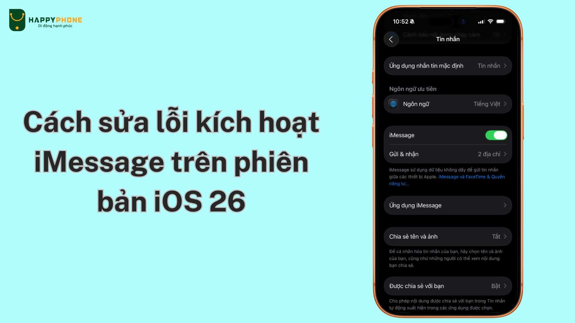Cách sửa lỗi kích hoạt iMessage trên phiên bản iOS 26