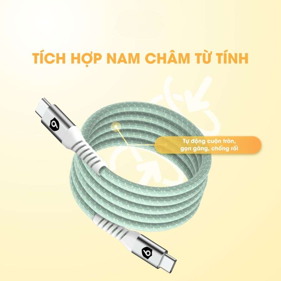 Cáp sạc từ tính cuộn 9Fit Type C to C 1M tích hợp nam châm