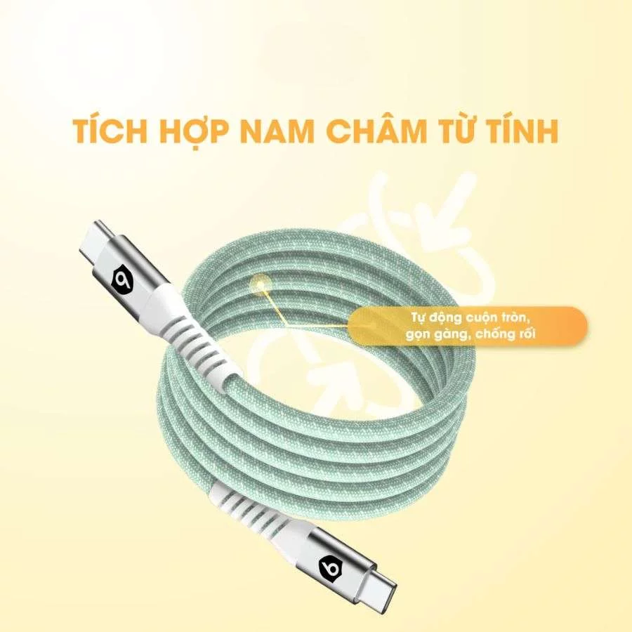 Cáp sạc từ tính cuộn 9Fit Type C to C 1M tích hợp nam châm