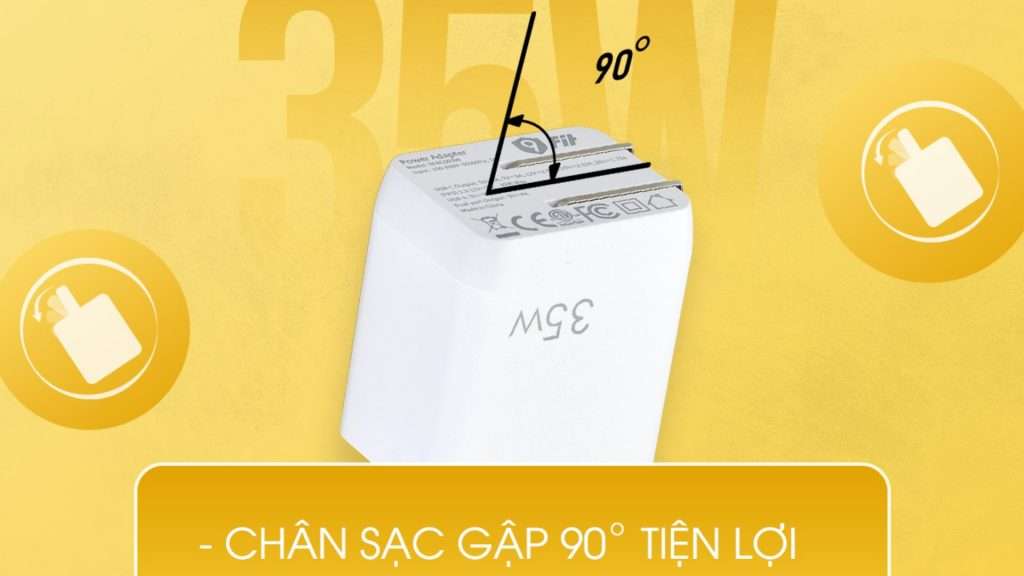Củ sạc nhanh 9Fit GaN 1A1C 35W chân gập tiện lợi