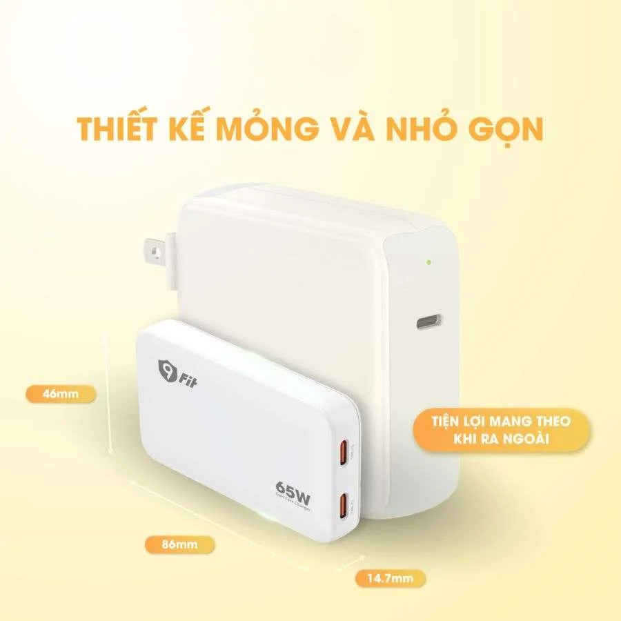 Củ sạc nhanh 9Fit GaN Slim 2C Mỏng nhẹ